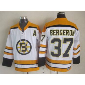 Men's Boston Bruins #37 Patrice Bergeron 2007-08 White CCM Vintage Throwback Jersey
