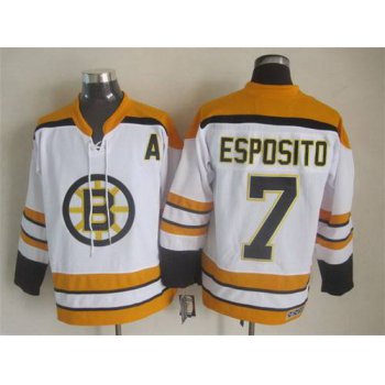 Men's Boston Bruins #7 Phil Esposito 2007-08 White CCM Vintage Throwback Jersey