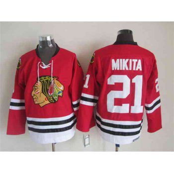 Men's Chicago Blackhawks #21 Stan Mikita 1957-58 Red CCM Vintage Throwback Jersey