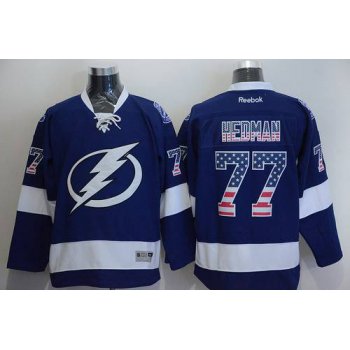 Men's Tampa Bay Lightning #77 Victor Hedman USA Flag Fashion Blue Jersey
