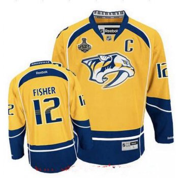 Men's Nashville Predators #12 Mike Fisher Yellow 2017 Stanley Cup Finals C Patch Stitched NHL Reebok Hockey Jersey