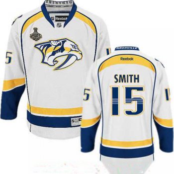 Men's Nashville Predators #15 Craig Smith White 2017 Stanley Cup Finals Patch Stitched NHL Reebok Hockey Jersey