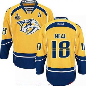 Men's Nashville Predators #18 James Neal Yellow 2017 Stanley Cup Finals A Patch Stitched NHL Reebok Hockey Jersey