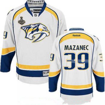 Men's Nashville Predators #39 Marek Mazanec White 2017 Stanley Cup Finals Patch Stitched NHL Reebok Hockey Jersey