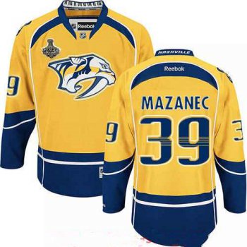 Men's Nashville Predators #39 Marek Mazanec Yellow 2017 Stanley Cup Finals Patch Stitched NHL Reebok Hockey Jersey