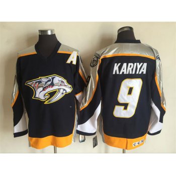 Men's Nashville Predators #9 Paul Kariya Navy Blue 1998-99 Throwback Stitched NHL CCM Vintage Hockey Jersey