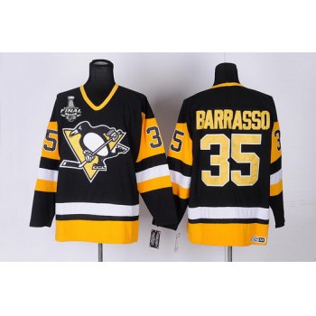 Men's Pittsburgh Penguins #35 Tom Barrasso Retired Black Throwback CCM 2017 Stanley Cup NHL Finals C Patch Jersey