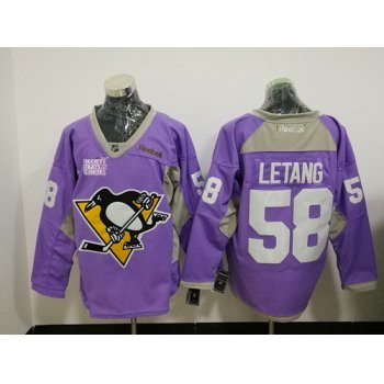Men's Pittsburgh Penguins #58 Kris Letang Purple Pink Hockey Fights Cancer Practice Stitched NHL Reebok Hockey Jersey