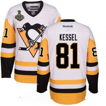 Men's Pittsburgh Penguins #81 Phil Kessel White Third 2017 Stanley Cup Finals Patch Stitched NHL Reebok Hockey Jersey