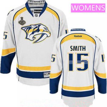 Women's Nashville Predators #15 Craig Smith White 2017 Stanley Cup Finals Patch Stitched NHL Reebok Hockey Jersey