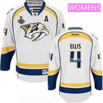Women's Nashville Predators #4 Ryan Ellis White 2017 Stanley Cup Finals A Patch Stitched NHL Reebok Hockey Jersey