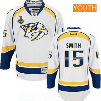 Youth Nashville Predators #15 Craig Smith White 2017 Stanley Cup Finals Patch Stitched NHL Reebok Hockey Jersey