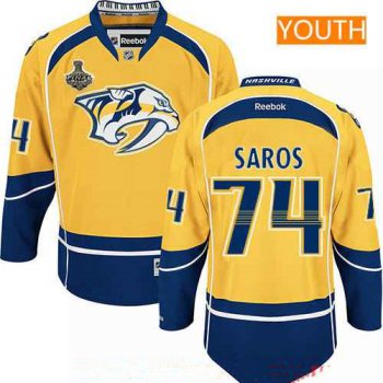 Youth Nashville Predators #74 Juuse Saros Yellow 2017 Stanley Cup Finals Patch Stitched NHL Reebok Hockey Jersey