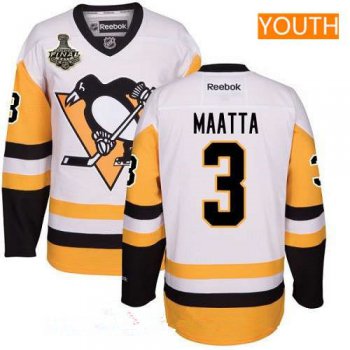 Youth Pittsburgh Penguins #3 Olli Maatta White Third 2017 Stanley Cup Finals Patch Stitched NHL Reebok Hockey Jersey