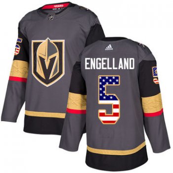 Adidas Golden Knights #5 Deryk Engelland Grey Home Authentic USA Flag Stitched NHL Jersey