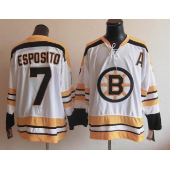 Boston Bruins #7 Phil Esposito White Throwback CCM Jersey