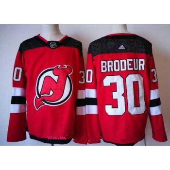 Men's New Jersey Devils #30 Martin Brodeur Red with Black 2017-2018 adidas Hockey Stitched NHL Jersey
