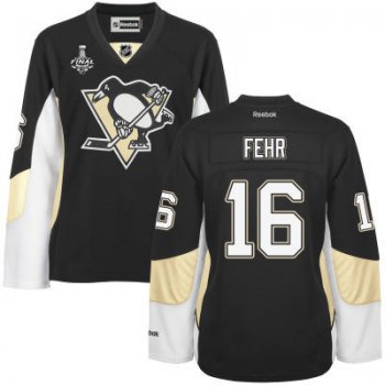 Women's Pittsburgh Penguins #16 Eric Fehr Black Team Color 2017 Stanley Cup NHL Finals Patch Jersey