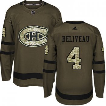 Adidas Canadiens #4 Jean Beliveau Green Salute to Service Stitched NHL Jersey