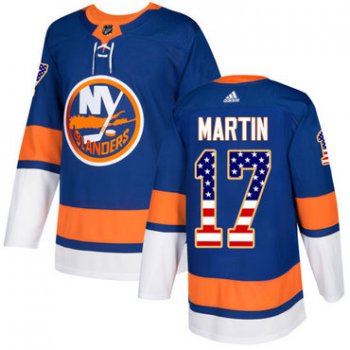 Adidas Islanders #17 Matt Martin Royal Blue Home Authentic USA Flag Stitched NHL Jersey