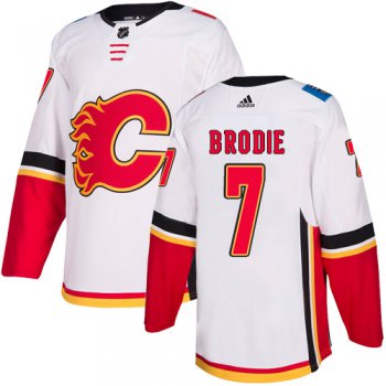 Men's Adidas Calgary Flames #7 TJ Brodie White Away Authentic NHL Jersey