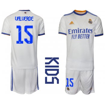 Youth 2021-2022 Club Real Madrid home white 15 Soccer Jerseys