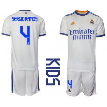 Youth 2021-2022 Club Real Madrid home white 4 Soccer Jerseys