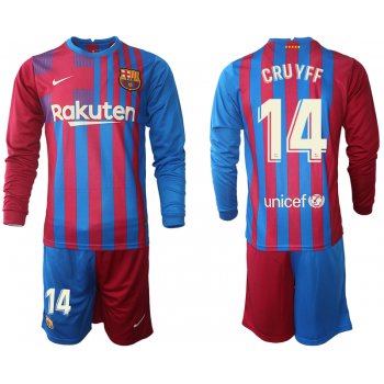 Men 2021-2022 Club Barcelona home red blue Long Sleeve 14 Nike Soccer Jersey