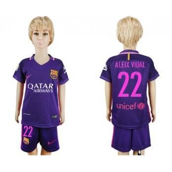 2016-17 Barcelona #22 ALEIX VIDAL Away Soccer Youth Purple Shirt Kit