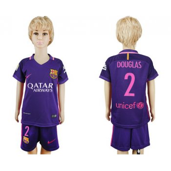 2016-17 Barcelona #2 DOUGLAS Away Soccer Youth Purple Shirt Kit