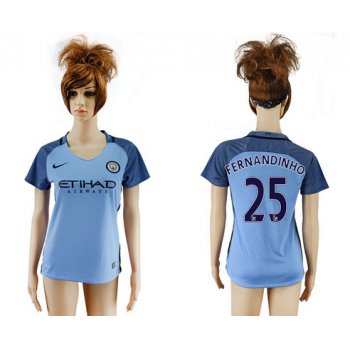 2016-17 Manchester City #25 FERNANDINHO Away Soccer Women's Blue AAA+ Shirt