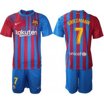 Men 2021-2022 Club Barcelona home blue 7 Nike Soccer Jersey