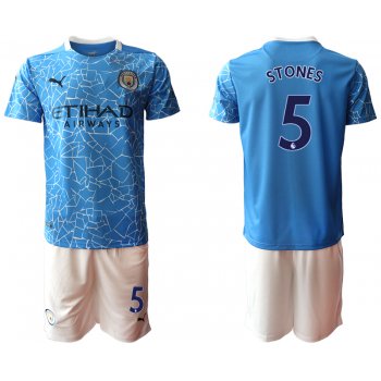 Men 2020-2021 club Manchester City home 5 blue Soccer Jerseys