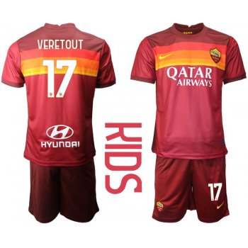 Youth 2020-2021 club AS Roma home 17 red Soccer Jerseys