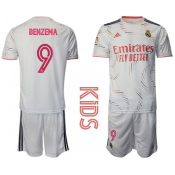 Youth 2021-2022 Club Real Madrid home white 9 Adidas Soccer Jersey