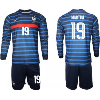 Men 2021 European Cup France home blue Long sleeve 19 Soccer Jersey