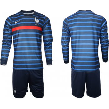 Men 2021 European Cup France home blue Long sleeve Soccer Jersey