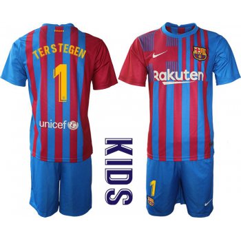 Youth 2021-2022 Club Barcelona home blue 1 Nike Soccer Jersey