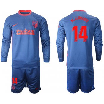 Men 2020-2021 club Atletico Madrid away long sleeves 14 blue Soccer Jerseys