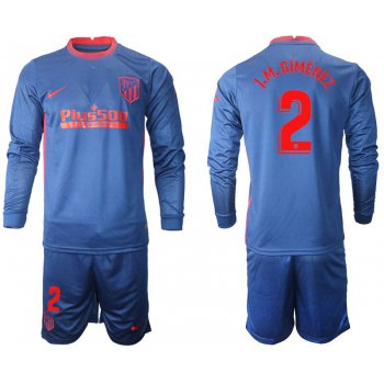 Men 2020-2021 club Atletico Madrid away long sleeves 2 blue Soccer Jerseys