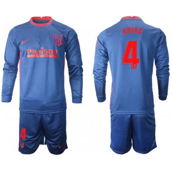 Men 2020-2021 club Atletico Madrid away long sleeves 4 blue Soccer Jerseys