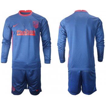 Men 2020-2021 club Atletico Madrid away long sleeves blue Soccer Jerseys