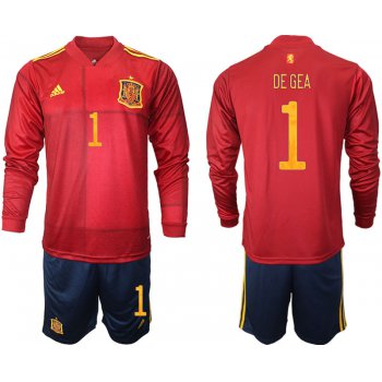 Men 2021 European Cup Spain home Long sleeve 1 De Gea soccer jerseys