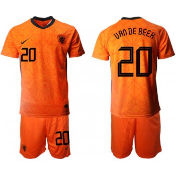 Men 2020-2021 European Cup Netherlands home orange 20 Nike Soccer Jersey