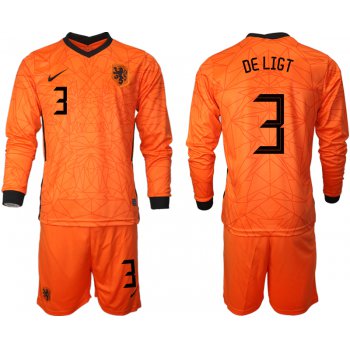 Men 2021 European Cup Netherlands home long sleeve 3 soccer jerseys