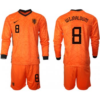 Men 2021 European Cup Netherlands home long sleeve 8 soccer jerseys