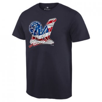 Men's Milwaukee Brewers Navy Banner Wave T Shirt