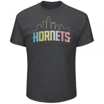 Charlotte Hornets Majestic Heather Charcoal Tek Patch Color Reflective Skyline T-Shirt