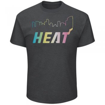 Miami Heat Majestic Heather Charcoal Tek Patch Color Reflective Skyline T-Shirt