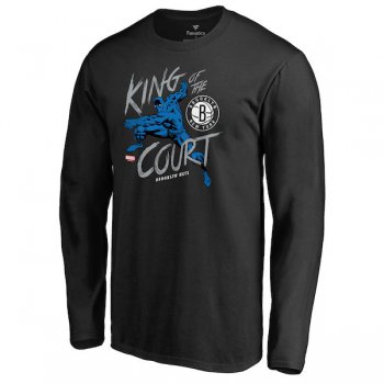 Men's Brooklyn Nets Fanatics Branded Black Marvel Black Panther King of the Court Long Sleeve T-Shirt